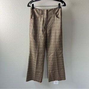 Nanushka Clara Plaid Crop Pants Trousers Flare Tan Wool Blend Casual Women Small